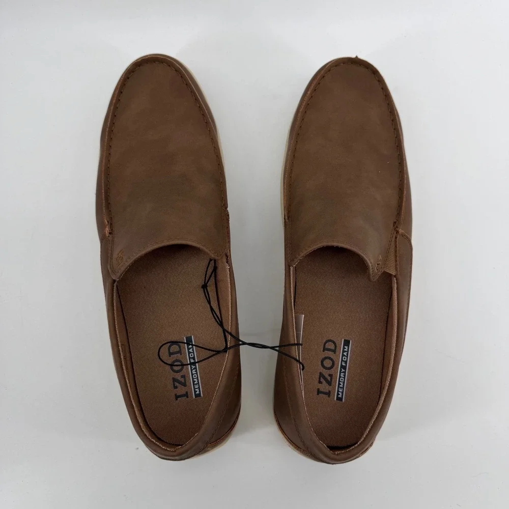 IZOD Seapoint Mens 13 Tan Brown Slip On Loafers Memory Foam Shoes‎ 1861593